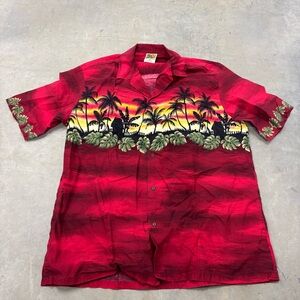 Winnie Fashion Men's XXL Cotton Short Sleeve Red‎ Button Shirt Hawaiian